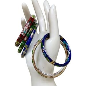Vintage Cloisonné Bangle Bracelet Singles Floral in Various Colors and Sizes